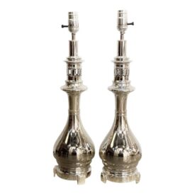 1920 French Pair Silver Plated Table Lamps