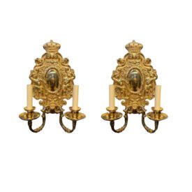 1900s Caldwell 18k Gold Plated Sconces with Cherubs