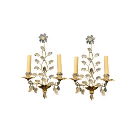 1930's Bagues Gilt Metal and Glass Leaves Sconces
