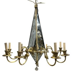 1930's French Etched Mirror Chandelier 8 Lights
