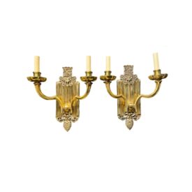 1920's Caldwell Gilt Bronze Shield Sconces