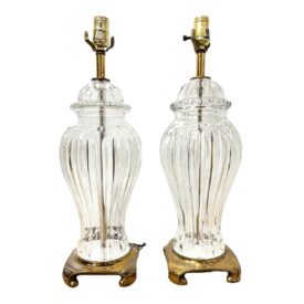 1920's large cut crystal table lamps