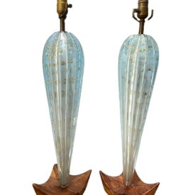 1940's Murano Blue Glass Table Lamps