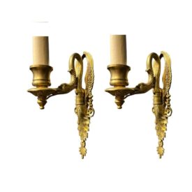 1920 French Empire Gilt Bronze Swan Sconces