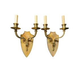 1900's Caldwell Gilt Bronze Engraved Sconces With 2 Lights