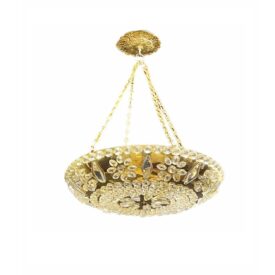 1930's French Gilt Bronze Light Fixture with Beaded Glass