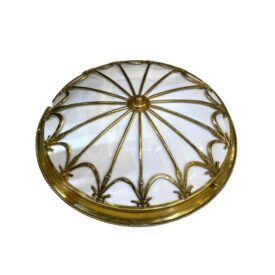 1920's Large Gilt Bronze Flush Mount With Opaline Glass