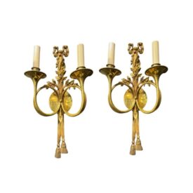 1920 French Ribbon and Scrolled Arms Sconces