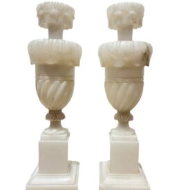 1930's Pair Carved Alabaster Table Lamps