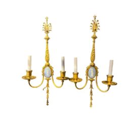 1900 Caldwell Bronze Sconces with Wedgwood Design