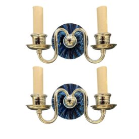 1930s French Cobalt Blue Mirror Sconces
