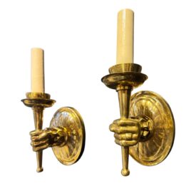1920 French Hands Sconces With Cut Glass