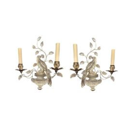 1930's French Bagues Silver Leaf Bird Sconces Two Lights