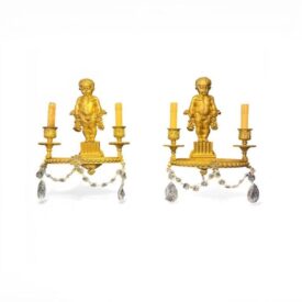 19th Century Unusual Neoclassical Caldwell Sconces with Putti