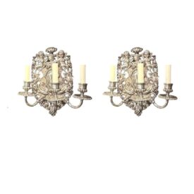 1900 Caldwell Silver Plated Sconces with Cherubs 3 Lights