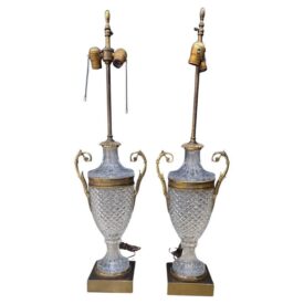 1930’s French Empire Cut Crystal Table Lamps