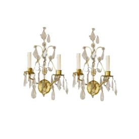 1910's French Lyre Shaped Crystal Hanging Sconces