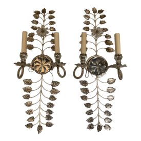 1930's French Art Nouveau Silver Leaf Sconces