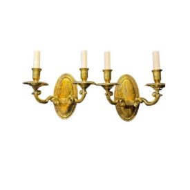 1920 Gilt Bronze Colonial Style Sconces Two Lights