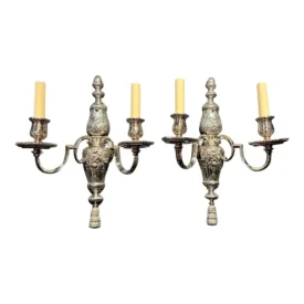 1900s Caldwell Silver Plated Engraved Sconces