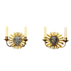 1930 Louise XIV Style Sunburst Shape Bronze Sconces 2 Lights