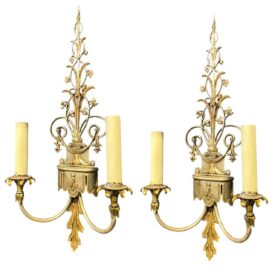 1920 Caldwell Bronze and Silver Plated Sconces Leaf Design