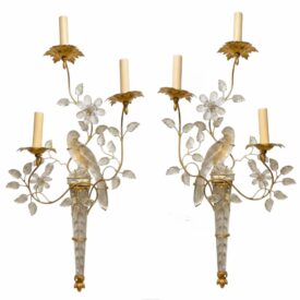 1930s Bagues Gilt Metal Bird Sconces Three Light