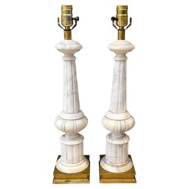 1940's French Alabaster Columns Table Lamps