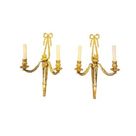 1930 French Bronze Sconces with Ribbons